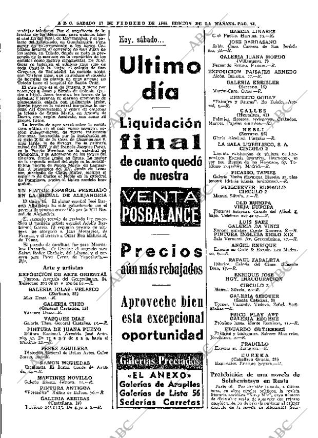 ABC MADRID 17-02-1968 página 74