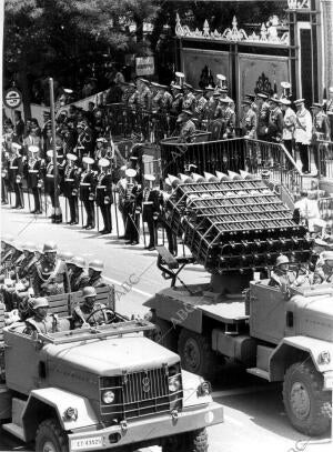 Franco, desde su Tribuna, Presenciando el desfile de la victoria de 1968