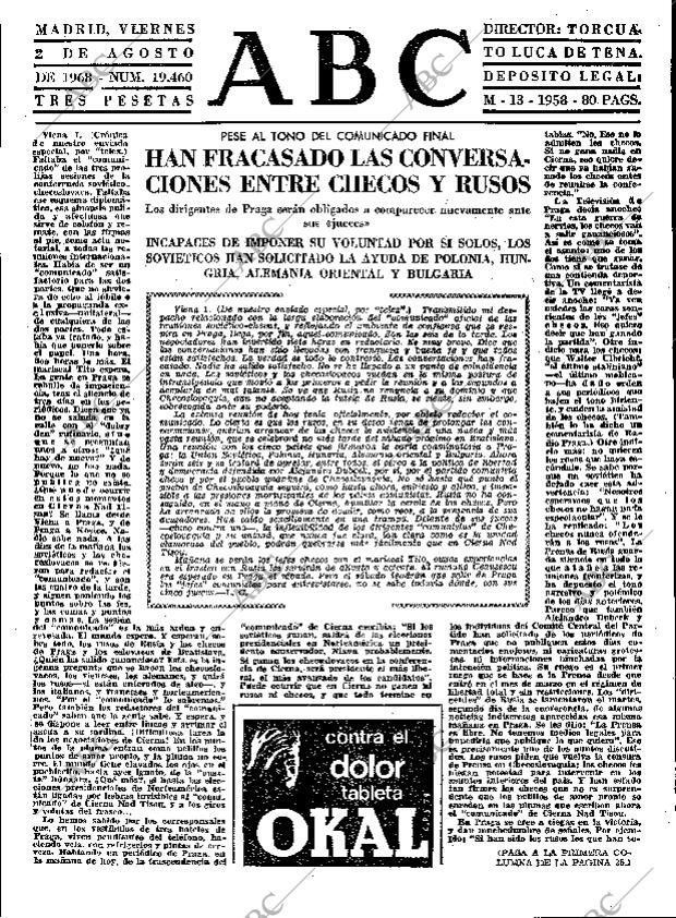 Periodico Abc Madrid 02 08 1968 Portada Archivo Abc