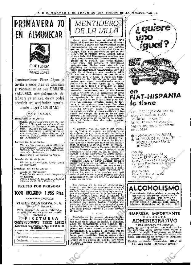 Periodico Abc Madrid 02 06 1970 Portada Archivo Abc