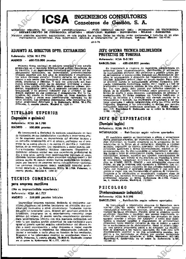 Periodico Abc Madrid 03 1974 Portada Archivo Abc