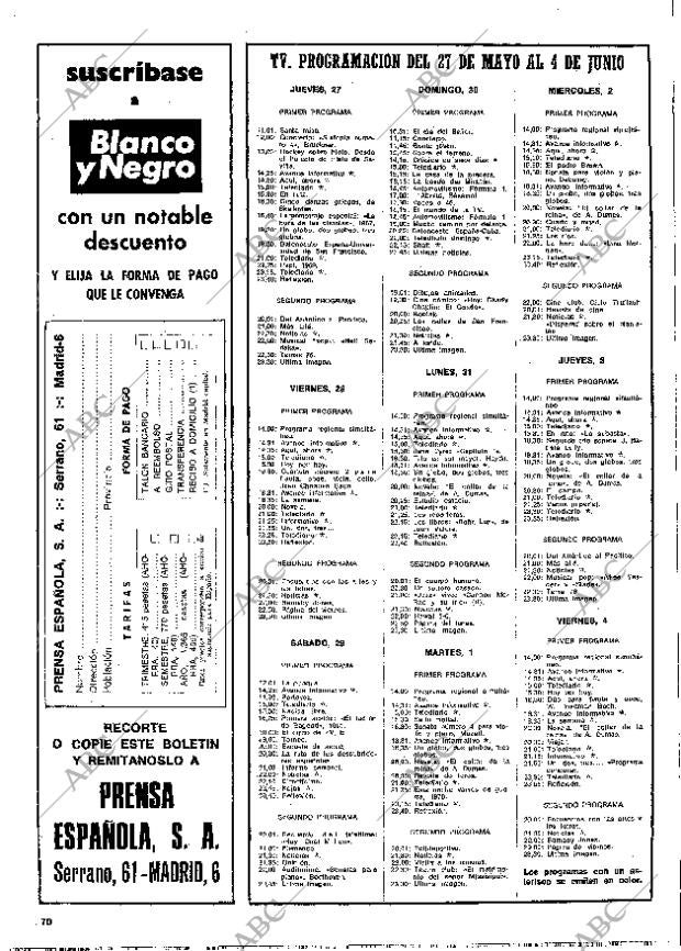 BLANCO Y NEGRO MADRID 29-05-1976 página 70