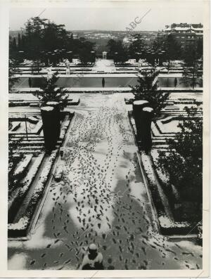 En la imagen, los jardines de Sabatini cubiertos de nieve