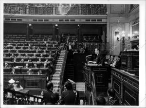 En la Imagen, intervención de Manuel Fraga, de coalición Democrática