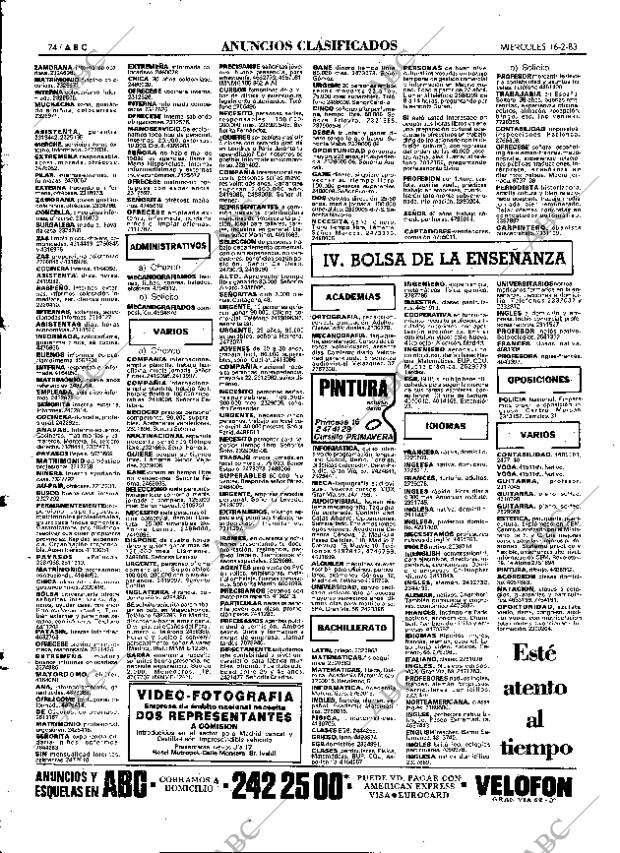 ABC MADRID 16-02-1983 página 74