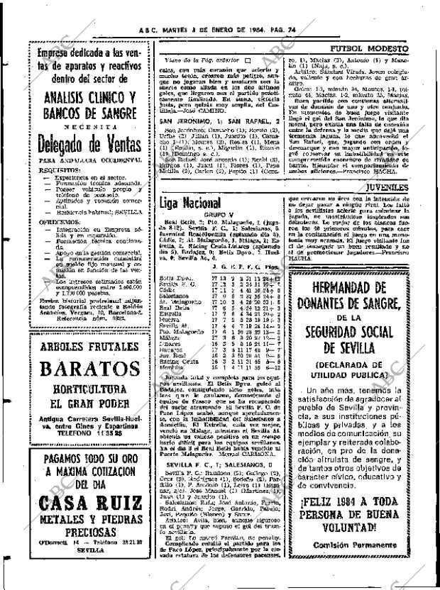 ABC SEVILLA 03-01-1984 página 74