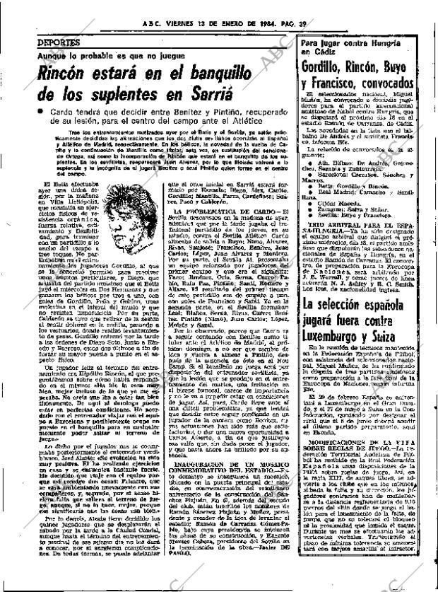 ABC SEVILLA 13-01-1984 página 39