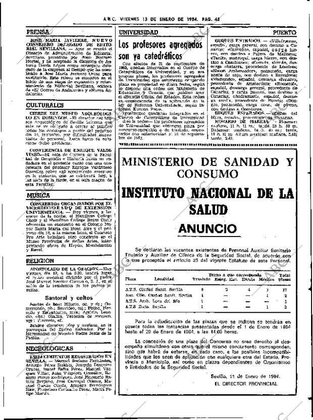 ABC SEVILLA 13-01-1984 página 45