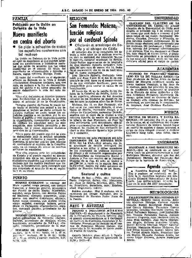 ABC SEVILLA 14-01-1984 página 40