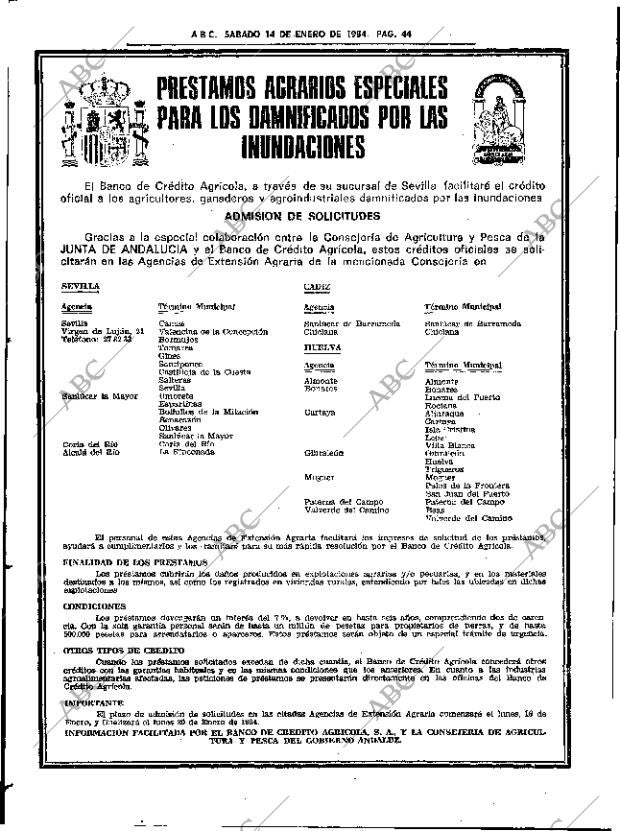 ABC SEVILLA 14-01-1984 página 44