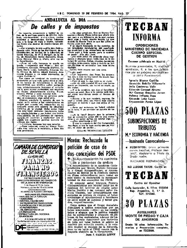 ABC SEVILLA 19-02-1984 página 27