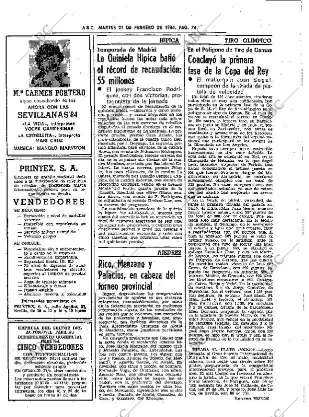 ABC SEVILLA 21-02-1984 página 74