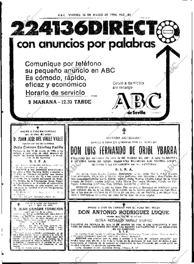 ABC SEVILLA 16-03-1984 página 64