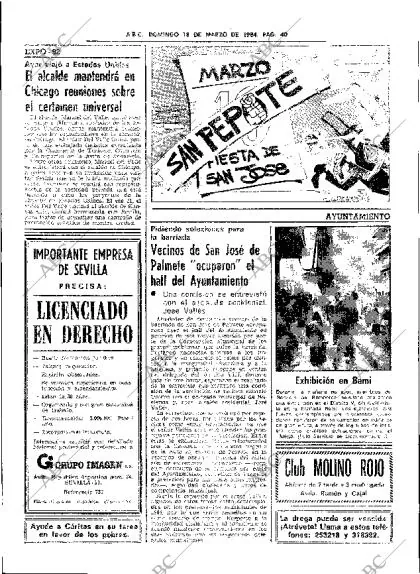 Periódico ABC SEVILLA 18-03-1984,portada - Archivo ABC