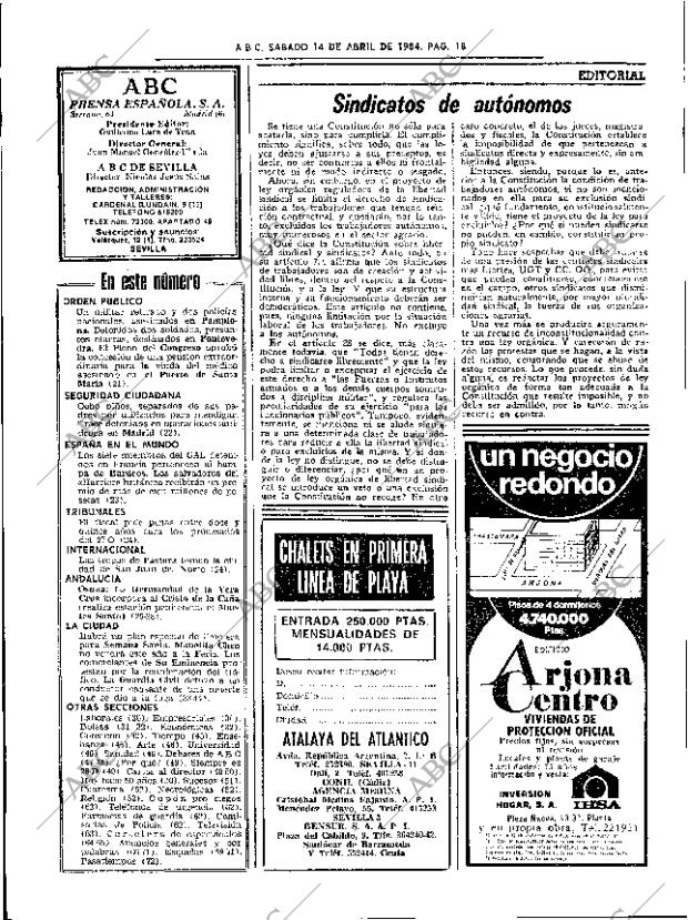 ABC SEVILLA 14-04-1984 página 18