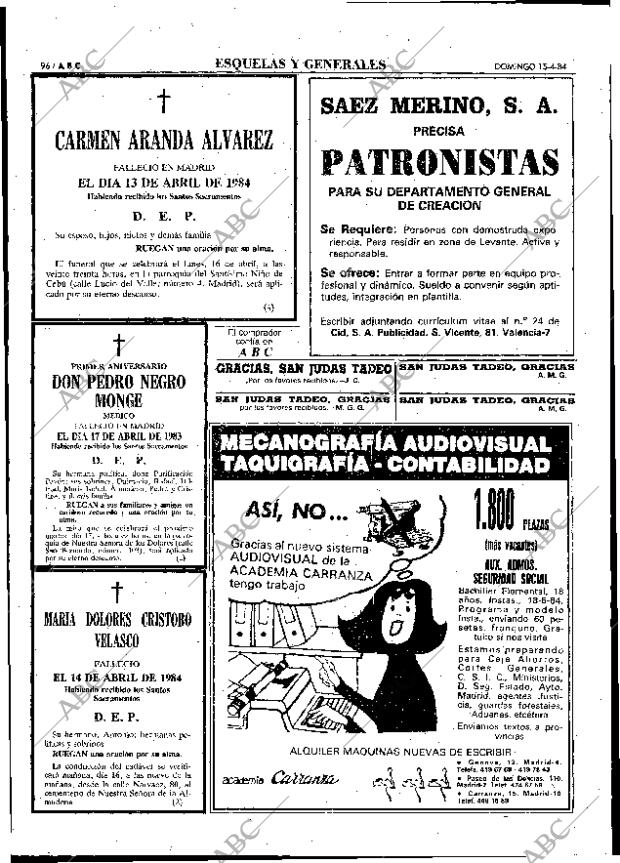 ABC MADRID 15-04-1984 página 96