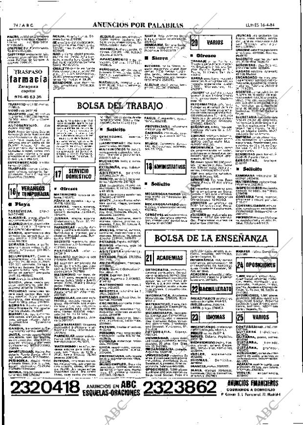 ABC MADRID 16-04-1984 página 72