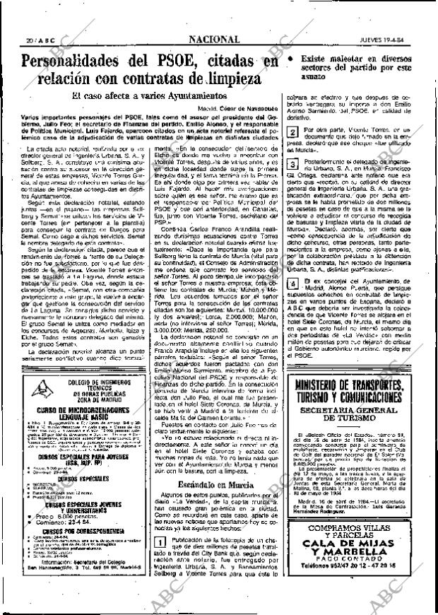 ABC MADRID 19-04-1984 página 20