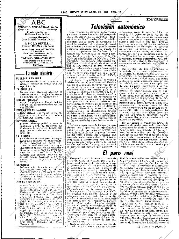 ABC SEVILLA 19-04-1984 página 14