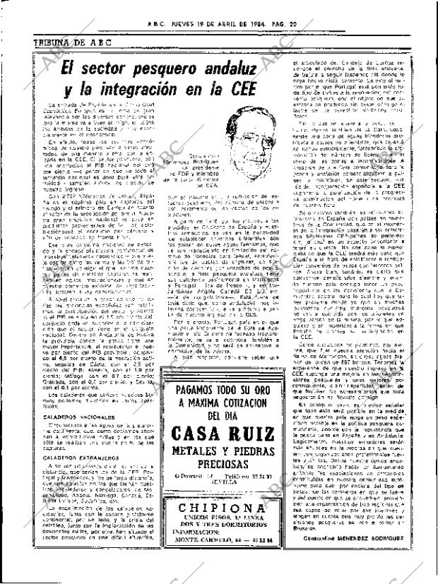 ABC SEVILLA 19-04-1984 página 20