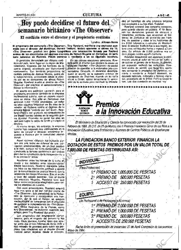 ABC MADRID 24-04-1984 página 45