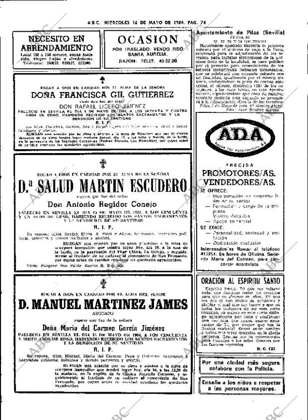 ABC SEVILLA 16-05-1984 página 74