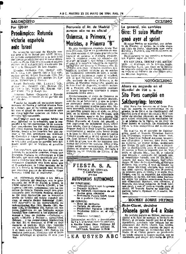 ABC SEVILLA 22-05-1984 página 74