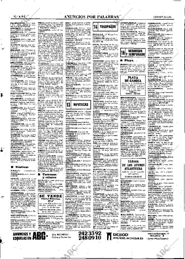 ABC MADRID 08-06-1984 página 92