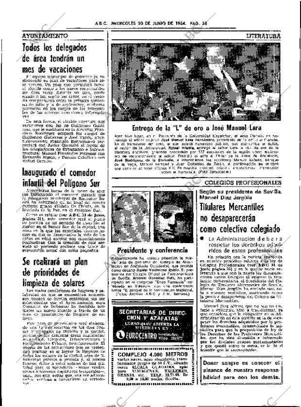 ABC SEVILLA 20-06-1984 página 38