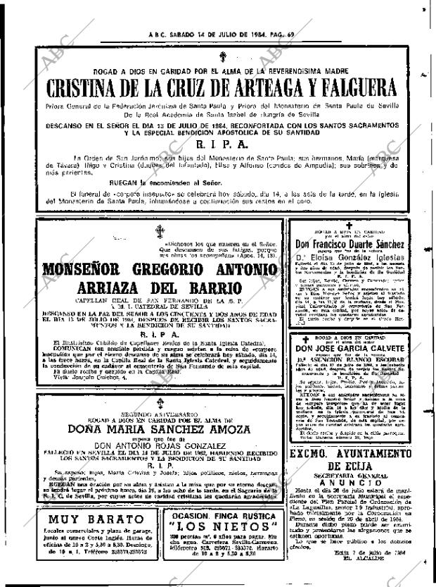 ABC SEVILLA 14-07-1984 página 69