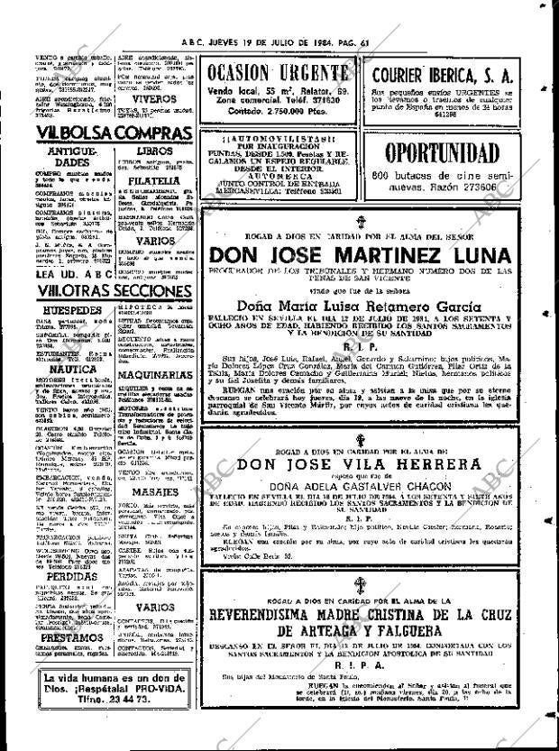 ABC SEVILLA 19-07-1984 página 61