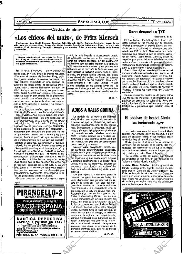 ABC MADRID 13-09-1984 página 62