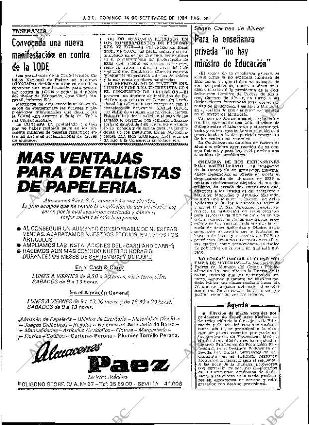 ABC SEVILLA 16-09-1984 página 58