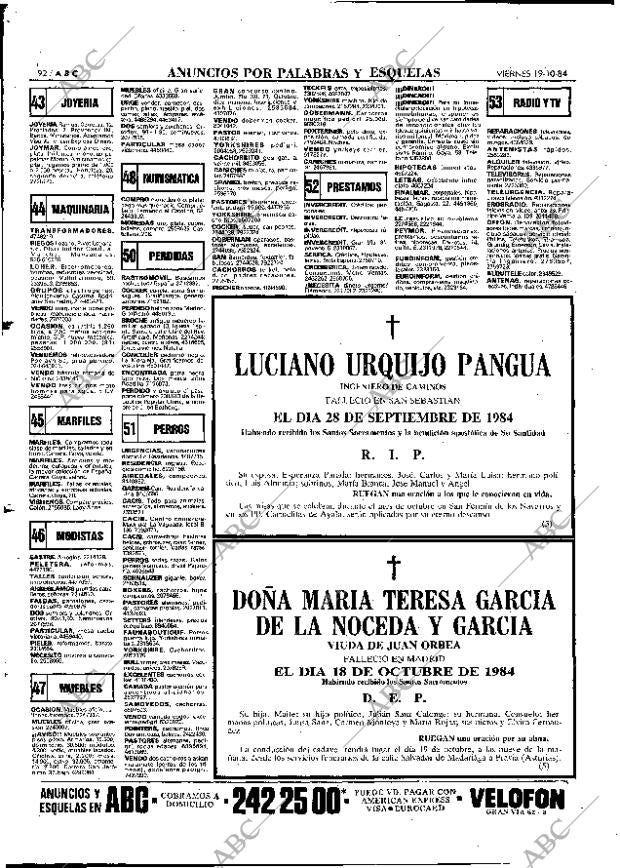 ABC MADRID 19-10-1984 página 92
