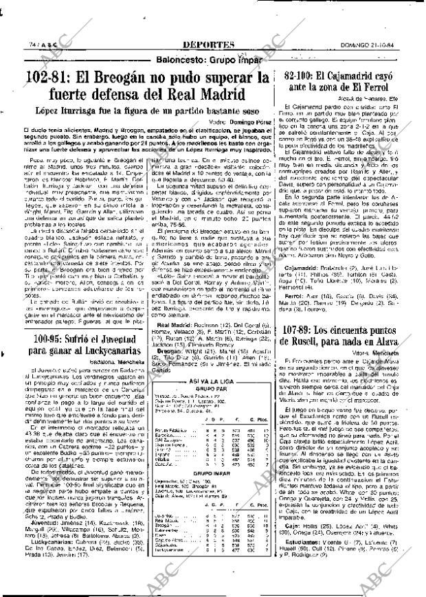 ABC MADRID 21-10-1984 página 74