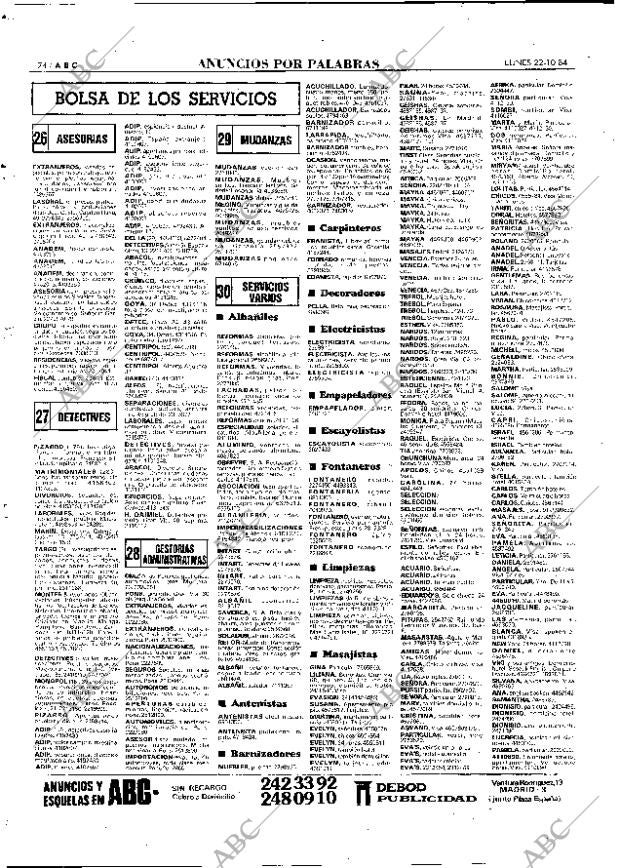 ABC MADRID 22-10-1984 página 74
