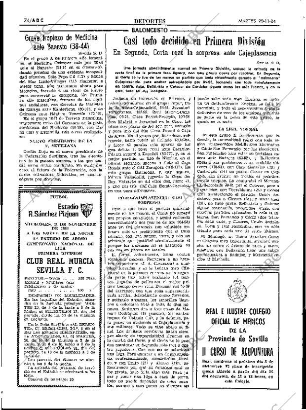 ABC SEVILLA 20-11-1984 página 74