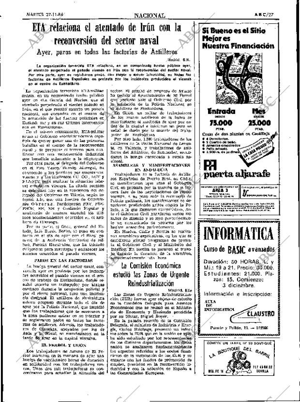 ABC SEVILLA 27-11-1984 página 27