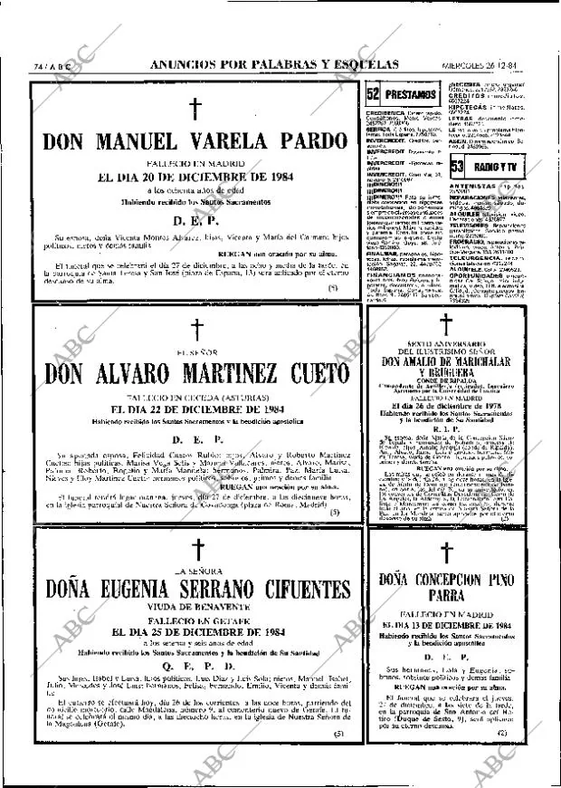 ABC MADRID 26-12-1984 página 74