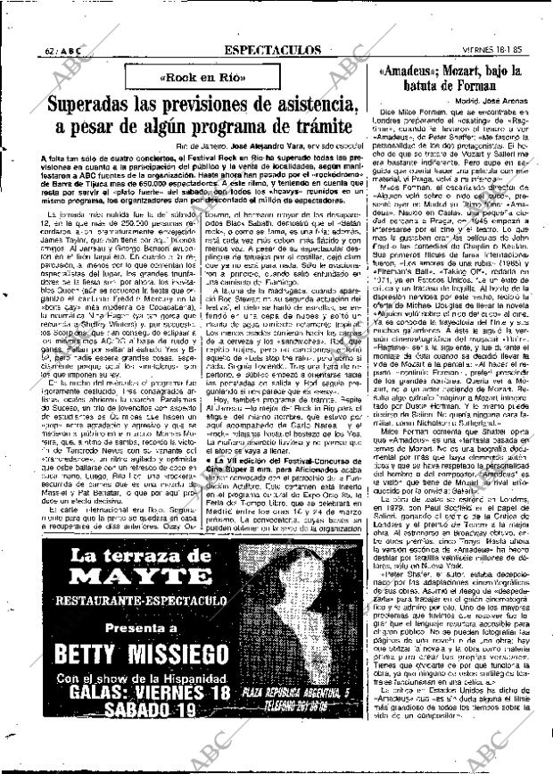ABC MADRID 18-01-1985 página 62