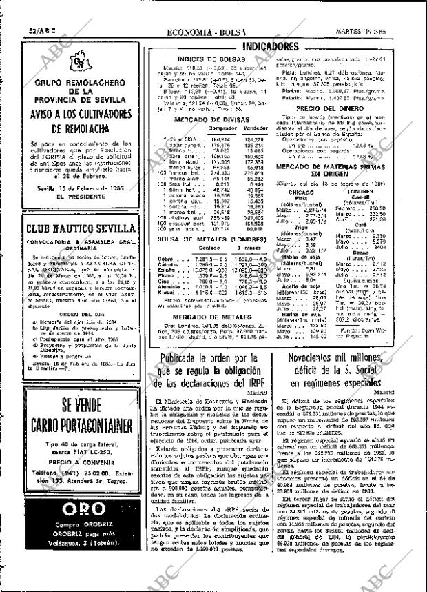 ABC SEVILLA 19-02-1985 página 52