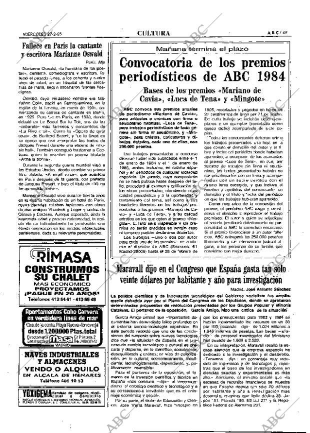 ABC MADRID 27-02-1985 página 49