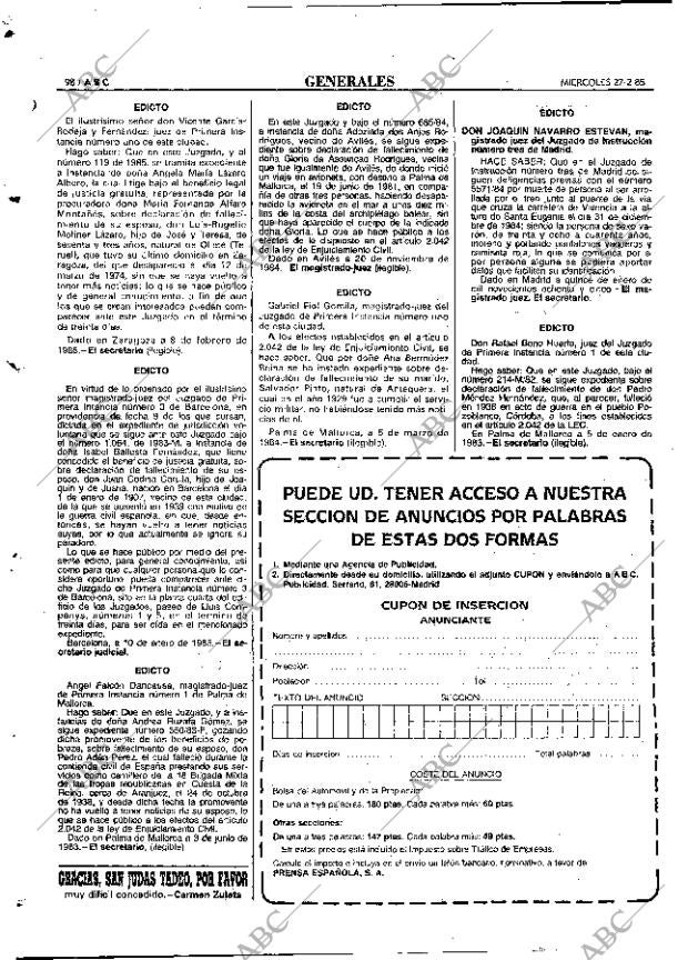 ABC MADRID 27-02-1985 página 98