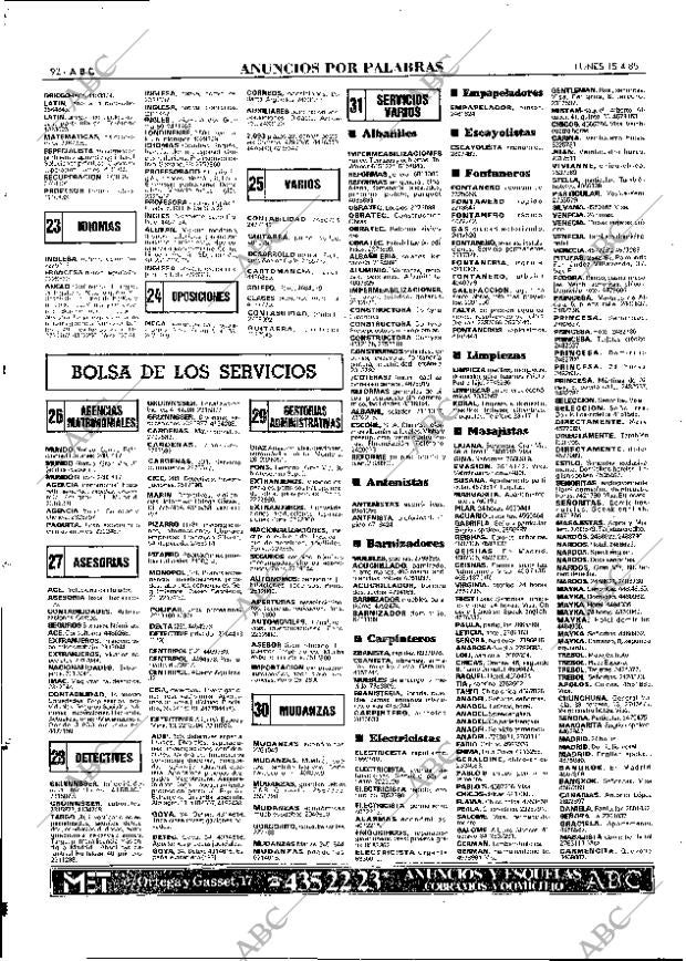 ABC MADRID 15-04-1985 página 92