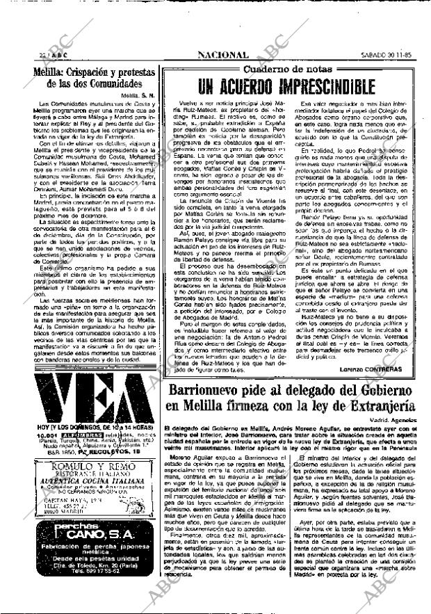 ABC MADRID 30-11-1985 página 22