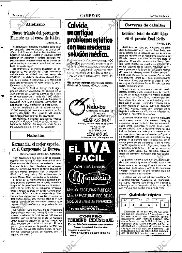 ABC MADRID 16-12-1985 página 74