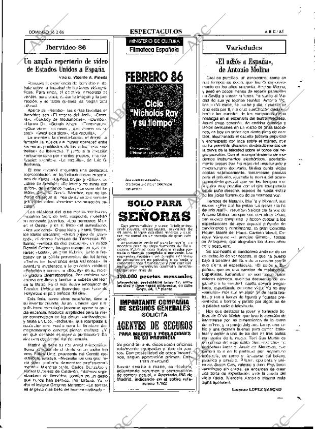 ABC MADRID 16-02-1986 página 85