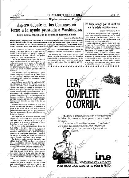 Periódico ABC MADRID 17-04-1986,portada - Archivo ABC