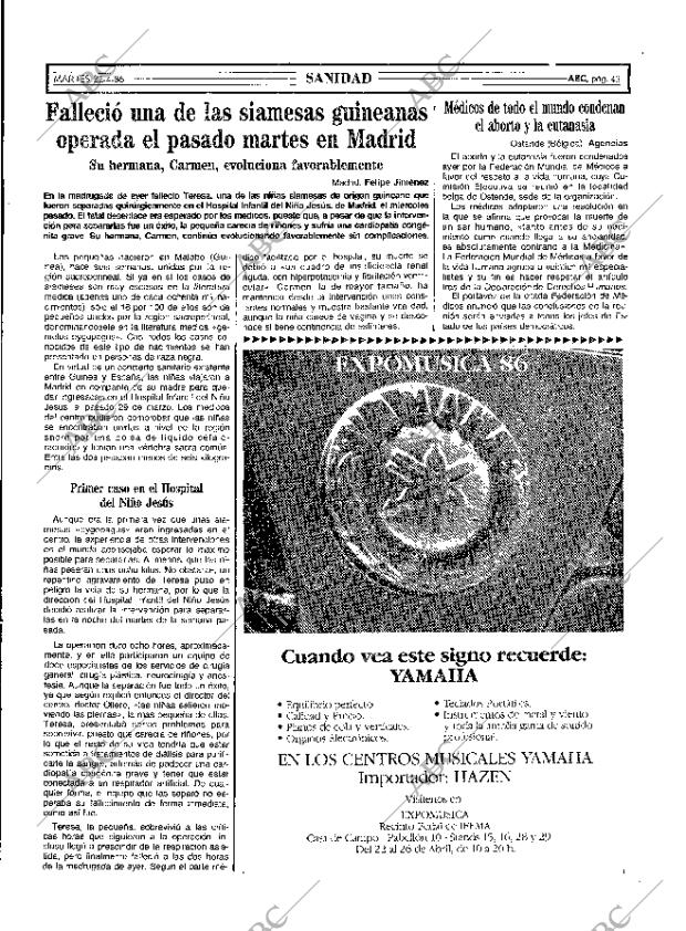 ABC MADRID 22-04-1986 página 43