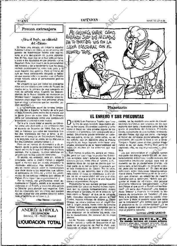 ABC MADRID 29-04-1986 página 18